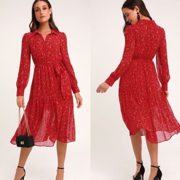 Lulus Dresses & Skirts - Lulu’s Flirt Fest Red Floral Print Midi dress